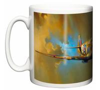 Image is Everything Supermarine Spitfire MK.1 Breaking the Clouds WWII Fighter Plane Oil Painting by Barrie A.F. Clark New 11oz Ceramic Tea Coffee Mug Gift