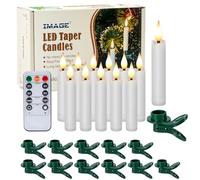 IMAGE LED Taper Candles Light Set Battery Operated Floating Candles Flameless 3D Wick Ivory Candles with Clip-on, 10-Key Remote with Timer, Party Table Christmas Tree Deco, Warm White Light (12)