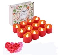 IMAGE LED Tea Lights 12PCS Red Tealight Candles with Timer Battery Operated Tealight Flickering Candle Lights with Rose Petals for Valentine's Day, Wedding, Party Decor