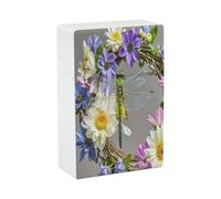 Image of Dragonfly in Wreath Cigarette Case Stylish Lightweight Pocket Holder Case for Smoke Waterproof Cigarette Dispenser Cigarettes Accessories for Outdoor Camping Hiking