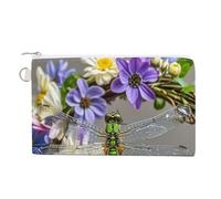 Image of Dragonfly in Wreath Coin Purse Coin Pouch with Zipper for Men Women Portable Change Wallet Canvas Coin Bag