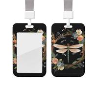 Image of Dragonfly in Wreath Id Badge Holder with Lanyard Waterproof Key Card Holder Case Id Card Protector with Clear Id Window Name Tags for Women Men Work Office Doctor Nurse