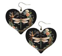 Image of dragonfly in wreath Leather Earrings for Women Heart Earring Lightweight Dangle Earrings Jewelry Gifts, One Size, No Gemstone