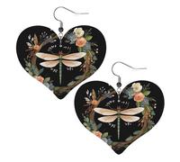 Image of dragonfly in wreath Leather Earrings for Women Heart Earring Lightweight Dangle Earrings Jewelry Gifts