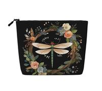 Image Of Dragonfly In Wreath Makeup Bag For Women, Waterproof Linen Travel Cosmetic Organizer Lightweight Zipper Travel Toiletry Bag Organizer Makeup Brushes Storage Bag