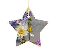Image of Dragonfly in Wreath Stars Ornaments Ceramic Star Pendants Light in Weight Christmas Ornament Not Easy to Fade Suitable for All Seasons Double-Sided Printed Xmas Ornaments