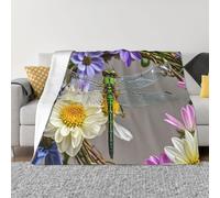 Image of Dragonfly in Wreath Throw Blankets Flannel Blanket Warm Cozy Bed Blanket Lightweight Soft Blankets for Couch Sofa Bed Chair Home Decor 50"X40"