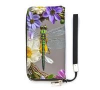 Image of Dragonfly in Wreath Wallet Large Capacity Clutch Cash PursePU Leather Long Zipper Pouch Wallet Unisex, white, 20x10.5cm, Wallet