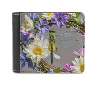 Image of Dragonfly in Wreath Wallet Large Capacity Slim Bifold Wallet with Multiple Card Slots PU Leather Men Purse