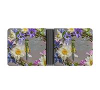 Image of Dragonfly in Wreath Wallet Slim Leather Bifold Wallet Extra Capacity Wallets with Multiple Card Slots Men Billfold