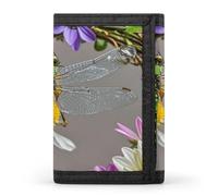 Image of Dragonfly in Wreath Wallet Slim Trifold Wallets with Multiple Card Slots Credit Card Holder Pocket Coin Purse