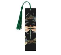 Image of Dragonfly in Wreath Wood Bookmark for Book Lovers Birthday Teachers Gift, Handmade Craft Book Marks Ornaments with Tassel Exquisite Reading Page Markers for Men Women