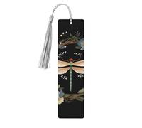 Image of Dragonfly in Wreath Wood Bookmark for Book Lovers Birthday Teachers Gift, Handmade Craft Book Marks Ornaments with Tassel Exquisite Reading Page Markers for Men Women