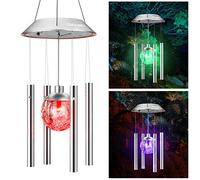 IMAGE Solar Wind Chime Outdoor Hanging Lights Crackle Glass Ball Color Changing Lights with Metal Tube for Garden Patio Yard Home Decor Gifts for Mom Women