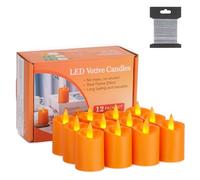 IMAGE Votive Candles, 12 Pcs Votive Candles Battery Operated 3D Wick Ivory LED Candles, Floating Candles Flameless LED Tea Lights with Timer, for Christmas Halloween Home Décor, Orange