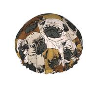 Imagen De Pug Print Reusable Double Layers Shower Cap, Bathing Shower Caps Women Large Shower Caps