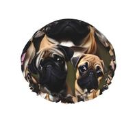 Imagen De Pug-Standard Print Shower Cap Reusable Bath Cap Double Layer Bath Hair Caps, Keeps Hair Dry, Fits All Head