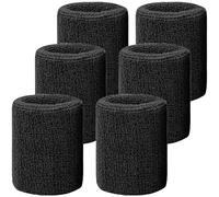 IMAGERIO 6 Pack 4 Inch Wrist Sweatbands Tennis Wrist Bands Absorbent Sweat Band for Men and Women, Breathable Cotton Sweatbands for Working Out, Football, Basketball, Running Athletic Sports -Black