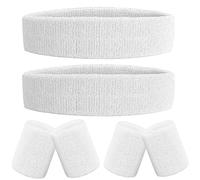 IMAGERIO 6 Pieces Sweatband Set Sports Headband Wristband Set, Moisture Wicking Athletic Sweatbands 4 Wrist Sweatband and 2 Headbands, Terry Cloth Sweat Absorbing Head Band for Workout -White
