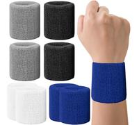 IMAGERIO 8 Pack Wrist Sweatbands Tennis Wrist Bands Absorbent Sweat Band for Men and Women, Breathable Cotton Sweatbands for Working Out, Basketball, Running Athletic Sports -Blue/Black/White/Gray