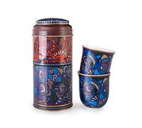 IMAGES D'ORIENT Gift Set 2 in 1 Metal Tins with 2 x 90 ml Porcalain Espresso Cups Mocha Cups Kashmir Oriental Patterned