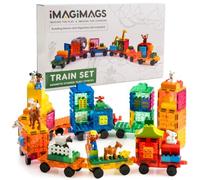 IMAGIMAGS 18-Piece Magnetic Train Set with Car & Train Bases | Age 3+ | Large Brick Compatible Studs, Strong Magnets, Double Rivets, Mobile Play