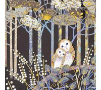 Imaginary Country Scenes Wildlife and Trees with a Story to Tell - Artistic Gold Foil FInished Blank Greeting Card by Penny Gaj (Owls on Branch)