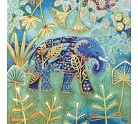 Imaginary Country Scenes Wildlife and Trees with a Story to Tell - Artistic Gold Foil FInished Blank Greeting Card by Penny Gaj (Elegant Elephant)
