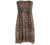 IMAGINARY LADIES WOMENS FLORAL SHEERING BOOBTUBE STRETCH MINI DRESS TOPS PLUS SIZE 8-22[Brown Leopard,UK 14-16]