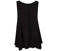 IMAGINARY WOMEN LADIES LONG PLAIN RACER SLEEVELESS RUCHED FLARE SWING DRESS PLUS SIZE TOP[Black ,24-26]