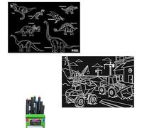 Imagination Starters - Dinosaur & Construction Placemats, Travel Colouring Set, Travel Games for Kids, 2 Double-Sided Mats & 4 Washable Crayons, Travel Toys for Toddlers on Plane