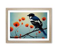 Imaginative Magpie Bird Framed Wall Art Print A2 Oak