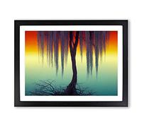 Imaginative Weeping Willow Tree Abstract Framed Wall Art Print A2 Black