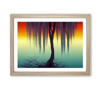 Imaginative Weeping Willow Tree Abstract Framed Wall Art Print A2 Oak