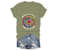 Imagine All The People Living Life in Peace V-Neck T-Shirt, Imagine All The People Living Life in Peace Tshirt Green
