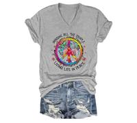 Imagine All The People Living Life in Peace V-Neck T-Shirt, Imagine All The People Living Life in Peace Tshirt Grey