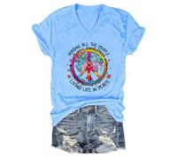 Imagine All The People Living Life in Peace V-Neck T-Shirt, Imagine All The People Living Life in Peace Tshirt Carolina Blue