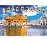 Imagine Mart All Ten Sikh Guru Giving Blessing With Golden Temple 12x18 Inch Poster