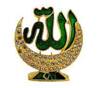 Imagine Mart Green Allah with Studded Moon Metal for Car Dashboard/Home/Office/Showpiece