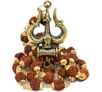 Imagine Mart Rudraksha Mala For Men's And Women's Agate Golden Gold-Plated Brass, Wood Lord Shiv Trishul Locket With Panchmukhi Rudraksha Mala