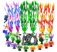 IMAGINE Pack of 23 Aquarium Decoration, Large Size Mini Size Decorative Plastic Plants, Artificial Colourful Plastic Plants, Fish Tank Plants Decorations Rock Cave Betta Fish Tank Accessories