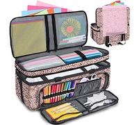 IMAGINING Carrying Case for Cricut Maker, Double-Layer Bag Machine with Cover and Cutting Mat Pocket Compatible Explore Air, Organization Storage Bags, Accessories, Leopard