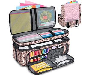 IMAGINING Carrying Case for Cricut Maker, Double-Layer Bag Machine with Cover and Cutting Mat Pocket Compatible Explore Air, Organization Storage Bags, Accessories, Leopard