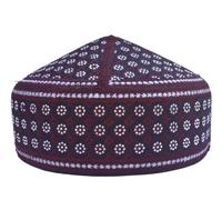 IMAHAM: HANDCRAFTED FLOWER Unisex Kufi Men Prayer Cap Multicolor Stoned Outdoor Headwear Eid Handmade Kufis Namaz Hat Beanie, Maroon, L