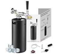 Imaictuu 128oz Mini Keg Growler Beer Tap System, Stainless Steel Beer Keg | with Self-Closing Spring Faucet & 0-60 PSI Keg Regulator, Portable, for Outdoor & Party, Matte Black