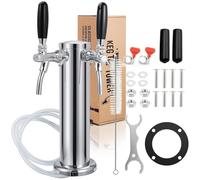 Imaictuu New Adjustable Flow Control Kegerator Tower, Upgraded Dual Tap Beer Tower Kegerator Parts 304 Stainless Steel Core Beer Faucet Includes Pre-Assembled Hose and Self-Closing Faucet