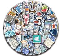 iMaMa 100PCS Waterproof Aesthetic Stickers, 2-3.5 Inch Ocean Beach Vinyl Decals for Water Bottles, Laptop, Skateboard, Luggage, Non-Fade Kids-Safe Gift (Blue Coast)