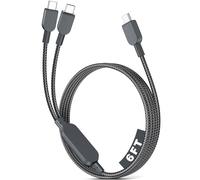 iMangoo 140W Max USB C to Dual Type C Splitter Cable 6FT, 1 in 2 Out Y-Shaped Braided Cord Bent-Resistant Intelligent Chip PD Fast Charging for Apple iPhone 16e 16 Pro Max/ 15 for iPad 10 11 Mini Grey