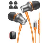 iMangoo Design for Apple Headphones MFi Magnetic Wired Earbuds HiFi Stereo Bass Headset Lightning Earphones with Microphone Volume Control for iPhone 14 Plus 13 Pro Max 12 Mini 11 10 XS XR Orange