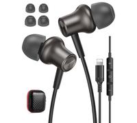 iMangoo Design for Apple MFi-Certified Wired Earbuds for Lightning Headphones Magnetic Wire Earphones Corded with Microphone Volume Control for iPhone 14 Plus 13 Pro Max 12 Mini 11 10 XS XR Gunmetal